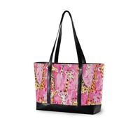 KLL Multi-cartoon Giraffes Pink Portable professional tote bag for women with zipper large tote Large Handbag for school with bolsos secret para mujeres
