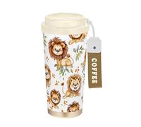 KLL Multi-cartoon Lions White Stainless Steel Coffee Thermal Cups With Lid designed Coffee Travel Mugs For Hot And Cold 17 oz Leak Proof