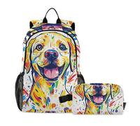 KLL Multicolored Sweet Labrador Retriever Dogs Backpack With Lunch Bag School Bag For Boy 7-10