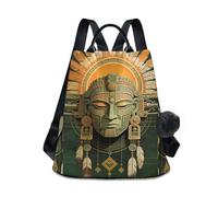KLL Mysterious Bronze Maya Mask Fashion backpack carry on multipurpose backpack for women waterproof for Daily College Shopping with Pom-pom keychain