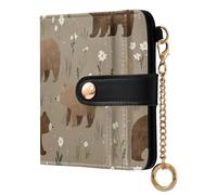 KLL Naughty Grassland Brown Bear Ladies Classic Foldable Wallet Waterproof PU Leather Wallet for Girls Women Ladies