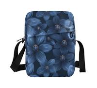 KLL Navy Blue Flower small messenger bag for women Vegan Leather crossbody bag men Casual Shoulder Handbag