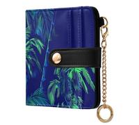 KLL Neon Green Palm Trees Ladies Cute Foldable Wallet Fancy PU Leather Wallet With Card Slots for Men Women Travel