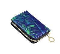 KLL Neon Green Palm Trees Leather Womens Card Holder Wallet with Cion Purse RFID Blocking Small Card Holder with Zipper