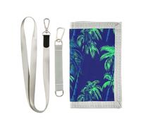 KLL neon Green Palm Trees Trifold Travel Wallet for Men for Womans pop Sturdy Wallet Slim with Lanyard