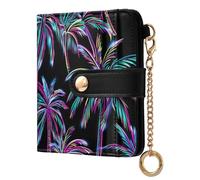 KLL Neon Palm Trees Vivid Colors Ladies Premium Foldable Wallet Cute PU Leather Card Wallet for Men Women Travel