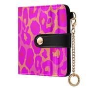 KLL Neon Sundown Leopard Magenta Ladies Premium Foldable Wallet Convenient Compact PU Leather Wallet for Women Girls