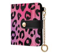 KLL Neon Sundown Leopard Pink Black Women's Compact Folding Wallet Waterproof PU Leather Folding Wallet for Women Boys Girls