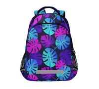 KLL Neon Tropical Monstera Leaves kids backpack holder with large book bags for kids mochilas para la escuela
