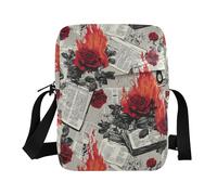 KLL Newspaper Burning Red Roses Retro mens messenger bag crossbody Vegan Leather Crossbody Bags For Women Shopping Woman Shoulder Handbags