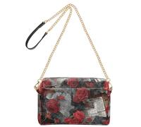 KLL Newspapers Red Roses Art Retro Fashion Small Crossbody Bags For Women Vegan Leather Womens Cross Body Purses Zip Shoulder Hand Bag For Woman