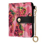 KLL Nice Big Pink Strawberries Ladies Lightweight Foldable Wallet Convenient Compact PU Leather Wallet for Men Women Travel