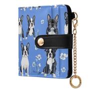 KLL Normal Posture Cartoon Boston Terrierdogs Royal Blue Ladies Folding Coin Wallet Cute PU Leather Folding Wallet for Women Girls