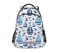 KLL Ocean Sailboat Red White Blue cool kids backpack for boys with big bookbag for teen mochila para ni?as