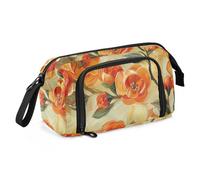 KLL Oil Painting Acorn Tangerine Floral Orange Green Pencil Bag Large Capacity Soft Pencil Case Portable for Nurse College