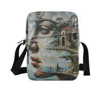 KLL Oil Painting Art Face House Sea Abstract men's messenger bag Vegan Leather green crossbody bags for women Travel Shoulder Hand Bag For Woman