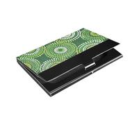 KLL Onion Green Pattern Circular Shapes Ultra-Thin Business Card Holder Pocket with Leather & Stainless Steel Credit Card Holders for Women or Men tarjetero para Hombre