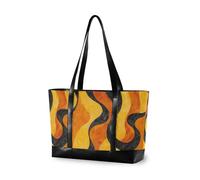 KLL Orange Black Wave Line essentials tote bag laptop with zipper totes Large Handbag for teacher with diaper bolso de trabajo para mujer