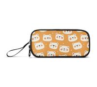 KLL Orange Cute Polar Bears White Nylon Large Pencil Case Pencil Bag Large Capacity Pencil Cases for School School Stationery for Office Nurse