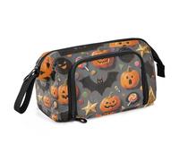 KLL Orange Evil Halloween Pumpkin Bat School Pencil Case Large Capacity Cute School Supply with Handle for Adults High School