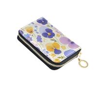 KLL Orange Purple Pansies Flowers Leather Small Card Wallet with 9 Cards Slot RFID Blocking Women's Card Cases with Zipper