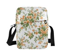 KLL Orange Retro Art Flower messenger bag for women Vegan Leather over the shoulder bags for men Casual Shoulder Handbags