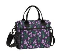 KLL Orchid Flower Indigo Large Lunch Box Tote with Shoulder Strap Print Lunch Bags for Women for Kitchen loncheras para Mujer Chicas