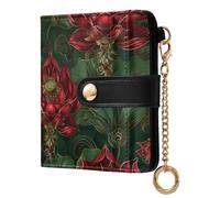 KLL Ornate Water Lily Red Women's Folding Wallet With Card Slots Convenient Everyday PU Leather Wallet for Women