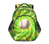 KLL Outdoor Backpack for Teens Bag School Childs Casual Shoulder Daypack Lightning Baseball Electric Green and Yellow