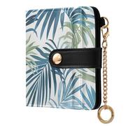 KLL Palm Leaves Blue and Green Ladies PU Leather Bifold Wallet Portable PU Leather Wallet for Men Women Travel