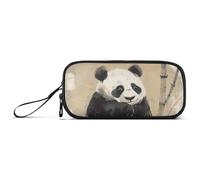 KLL Panda Black Ink Painting Cute Nylon Large Zipper Pencil Bag Big Capacity College Pencil Case Stationery for Elementary Teen