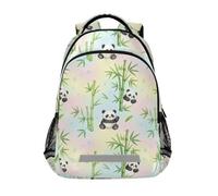 KLL Pandas with bamboos on Pastel mesh backpack for kids with large bookbags for 2nd grade school boys girls mochila para ni?os