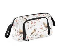 KLL Pen Case Large Capacity Artist Pencil Case with Zipper Pencil Cases For Teen for Nurse Elementary Cartoon Cedar Waxwing Birds White