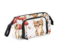 KLL Pen Case Large Capacity Cartoon Savannah Cats White