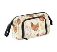 KLL Pen Case Large Capacity Chickens Chicks Flowers Print