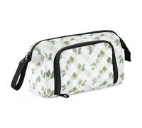 KLL Pen Case Large Capacity Travel Pencil Case with Zipper Hard Shell Pencil Case for Nurse High School Rhomboid Green White Eucalyptus