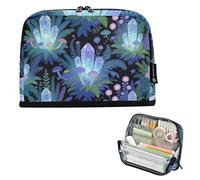 KLL Pencil Bag Large Capacity Cosmetic Bag Slots Desk Organizer for Adults High School Vintage Witchy Magical Crystals Purple