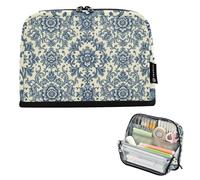 KLL Pencil Bag Large Capacity Makeup Bag Portable Storage Organizer for Women Middle School Vintage Blue and White Water Lily Scroll