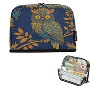 KLL Pencil Bag Large Capacity Makeup Pouches Wide Opening Multi-Purpose Bag for Teacher Middle School Colorful Ornate Owl on Blue