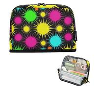 KLL Pencil Bag Large Capacity Makeup pouching Big Capacity Organizer Box for Girls School Must Haves Neon Burst Black Pattern