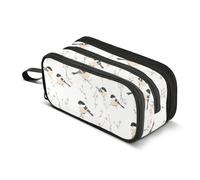 KLL Pencil Bag Large Capacity Slim Pencil Case Multifunctional Pencil Case with Compartments for Women Kindergarten Cartoon Black - Capped Chickadee Birds White