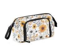 KLL Pencil Bag Large Capacity Slots Pencil Case Lightweight Pencil Case with Zipper for Girls Kindergarten Fall Flowers Dahlia Daisy Sunflower
