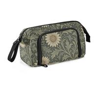 KLL Pencil Bag Large Capacity William Morris Daisy Pattern | Slim Pencil Case,with Handle,for Teen Girls School Supply