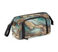 KLL Pencil Bag Large Capacity Zippered Pencil Case Lightweight Pencil Cases For Adults for College Student Elementary Marble Brown Turquoise