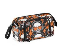 KLL Pencil Bags Large Capacity Cool Skull Sunglasses Rock Music Orange