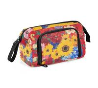 KLL Pencil Bags Large Capacity Cute Pencil Case with Zipper Pen Case Cosmetic Makeup for College Student College Spring Flowers Sunflower Cornflower Peonies Red