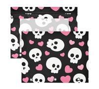 KLL Pencil Bags Portable 3 Hole Pocket for A4 Paper Letter 2 Pack Teacher Storing School Students Teacher Supplies Halloween White Skull Heart