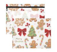 KLL Pencil Box 3-Holes Storage Bag for A4 Paper Letter 2 Pack Students Art Supplies Storage Merry Christmas Cartoon Brown Gingerbread