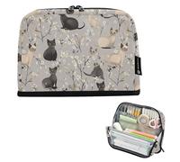 KLL Pencil Box Case Large Capacity Makeup Slots Stationery Storage for College Student High School Aesthetic Burmese Cats Grey