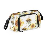 KLL Pencil Box Large Capacity Cartoon Cute Bees Sunflowers White